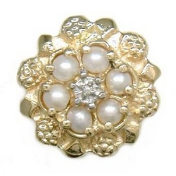 N318 14K 6 ROUND PEARL DIAMOND NUGGET SLIDE 